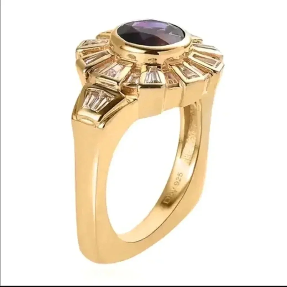 Amethyst and White Topaz Men's Ring 14kt Yellow Gold Vermeil
